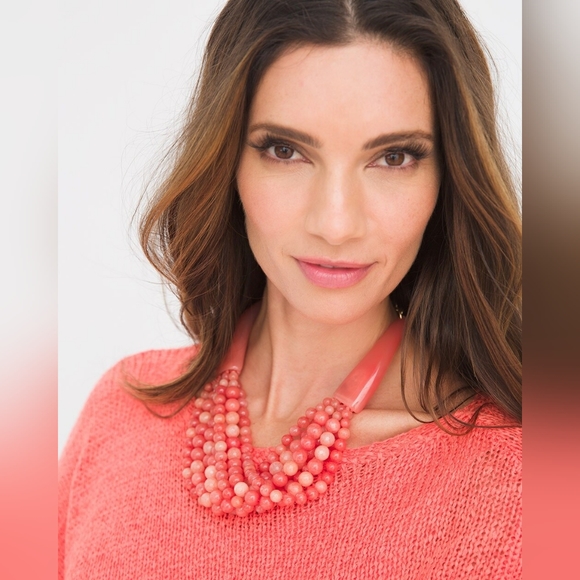 TREND 2026 Chico's Necklace Bohemian Pink Nephrite Faux Coral Multi Beaded - Picture 2 of 8